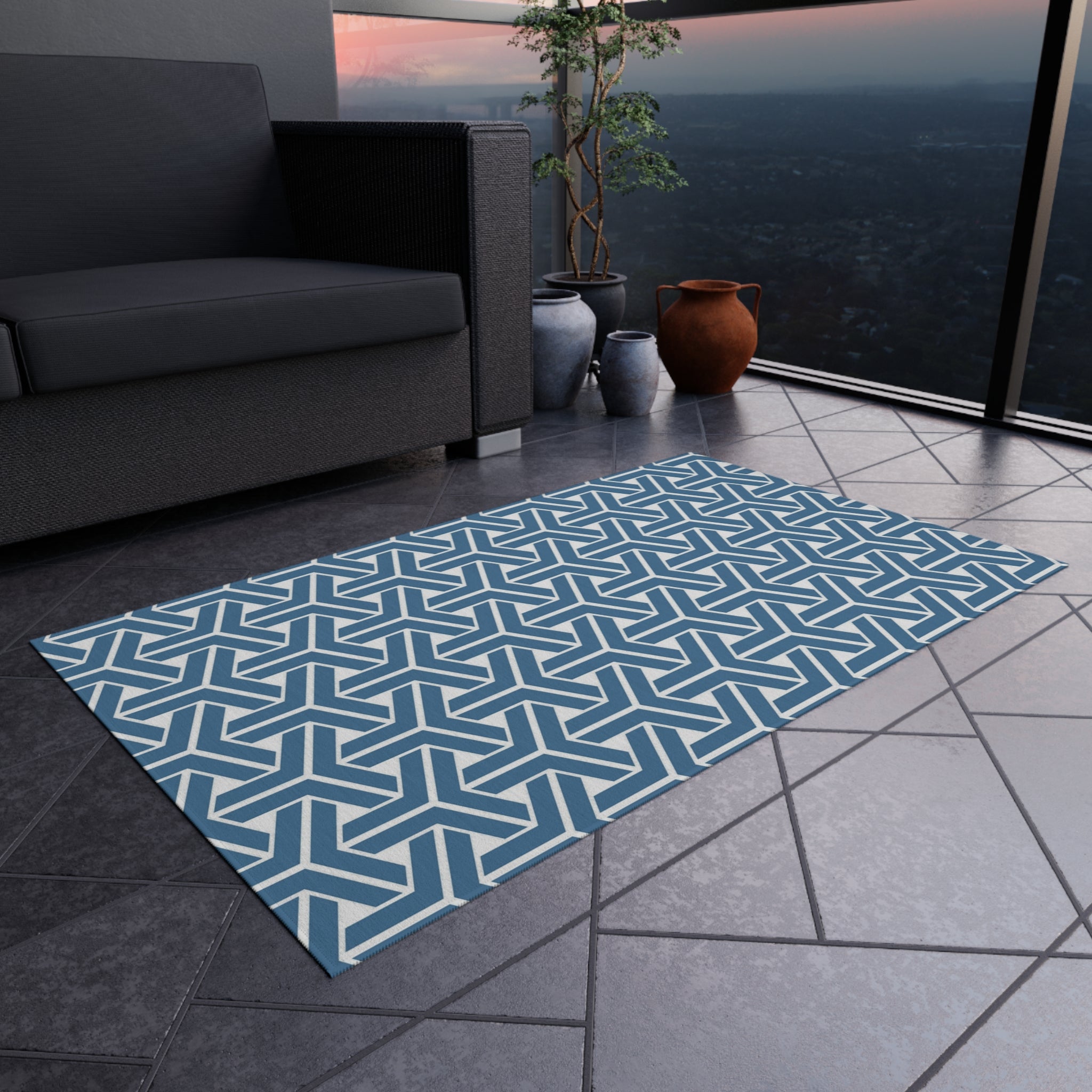 Stylish Indoor/Outdoor Rug for Living Room, Patios, Decks, and Gardens | Perfect for Home Decor - Azure & White