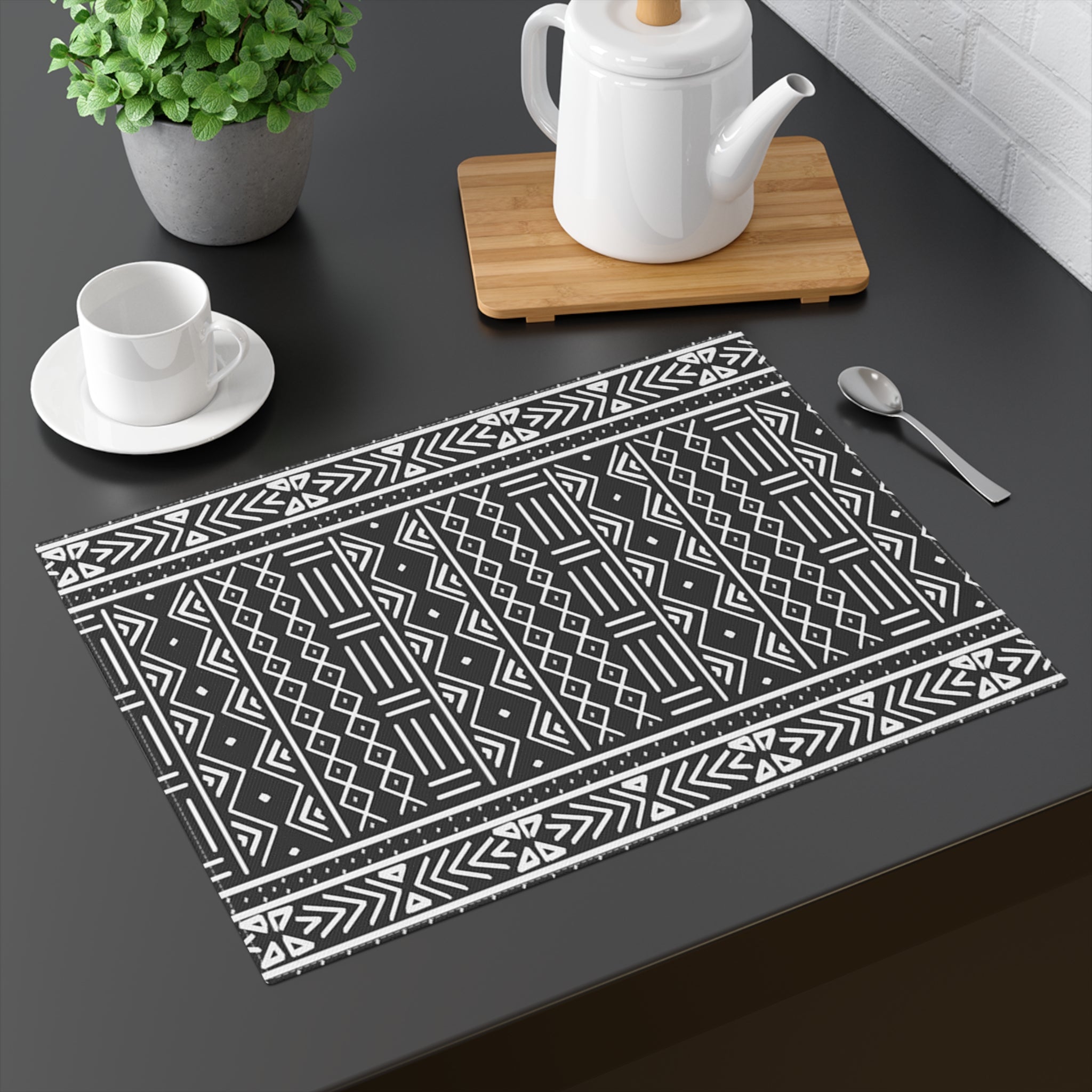 Black Mudcloth Tribal Table Mat – Monochrome Artisan Dining Placemats - SnugLiving