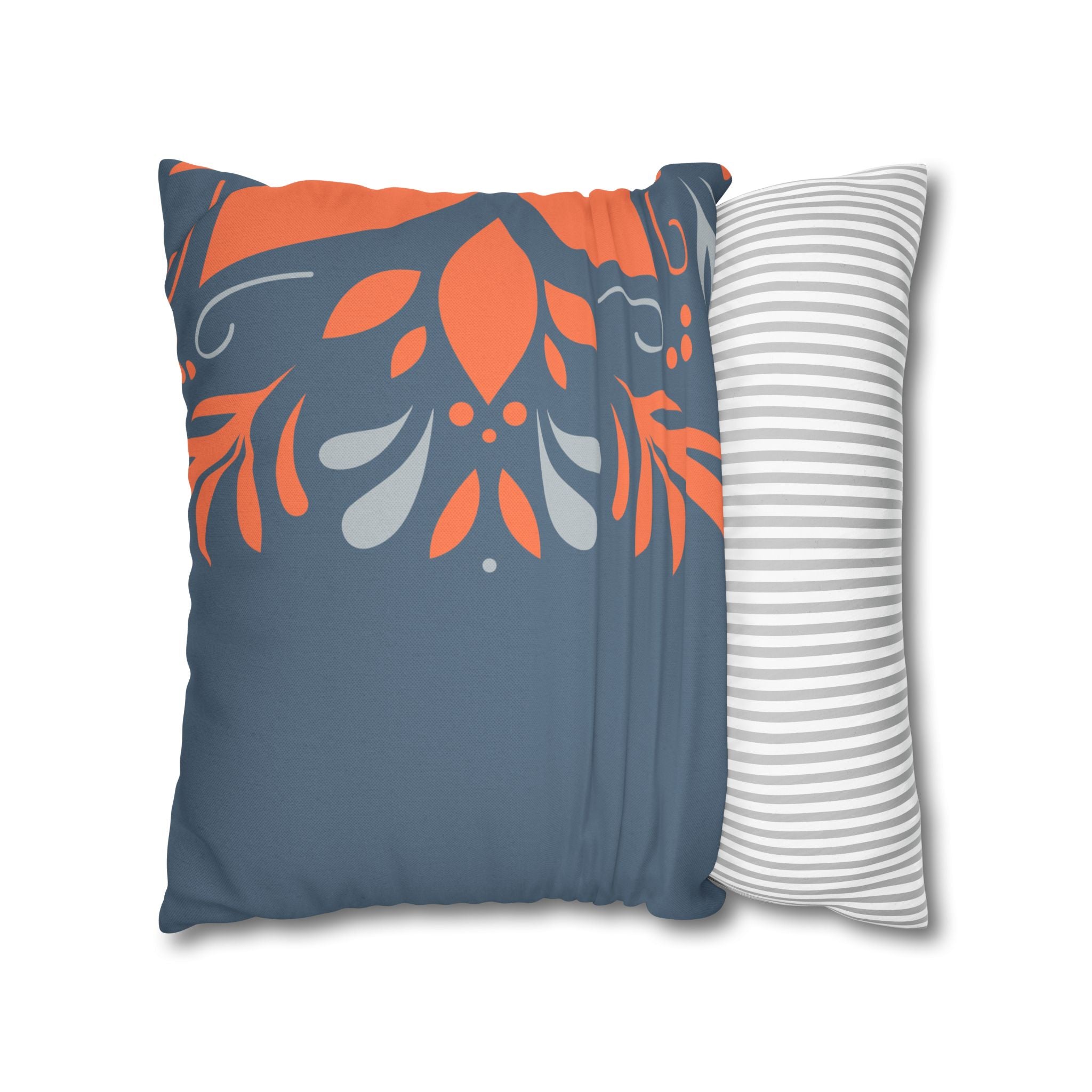 Two Way Cushion Cover, Throw pillow Case for Couch (Single Piece) : Dark Azure & Orange