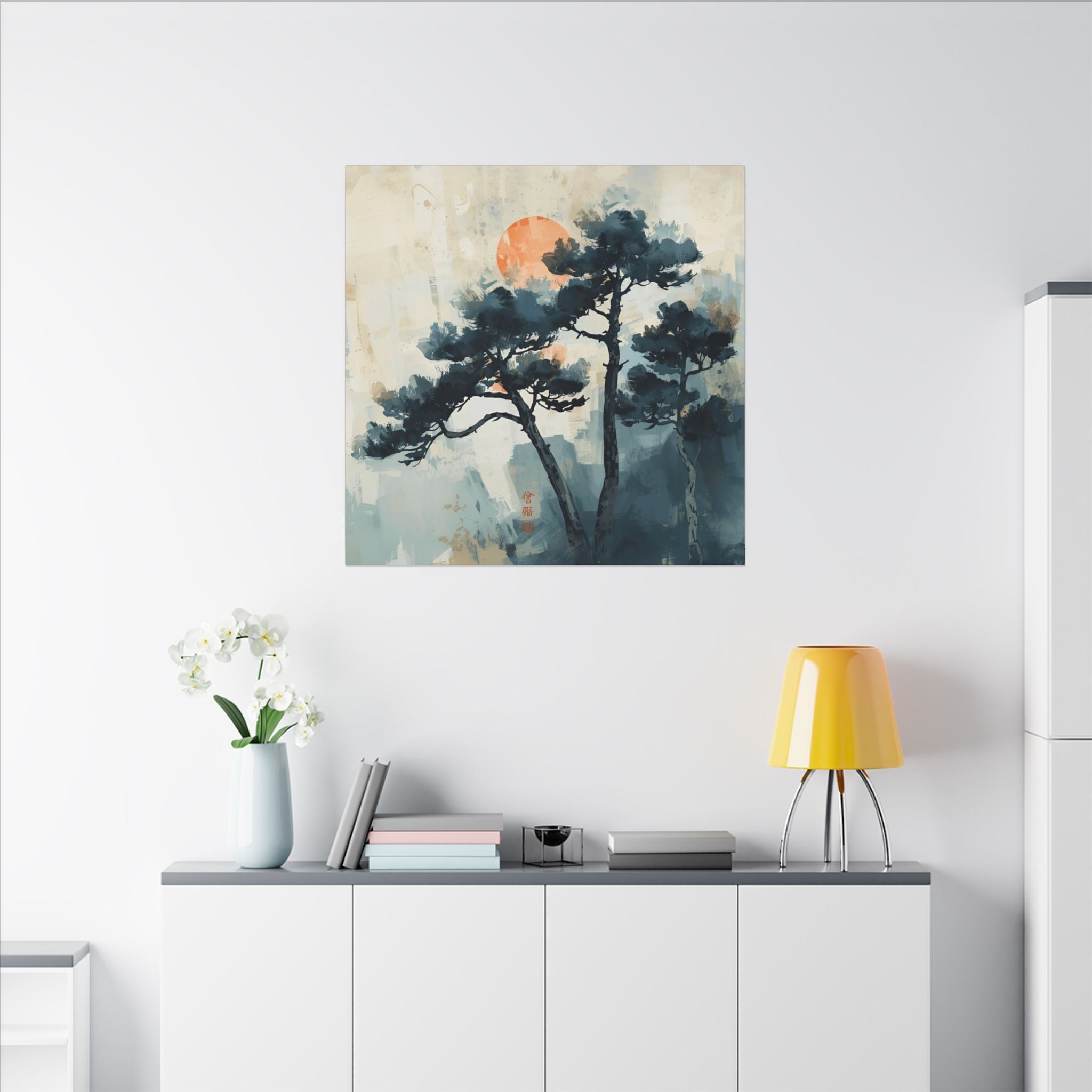 Watercolor House Canvas Art for. Home Decor : Serene Sunset Pine Tree Canvas Wall Art