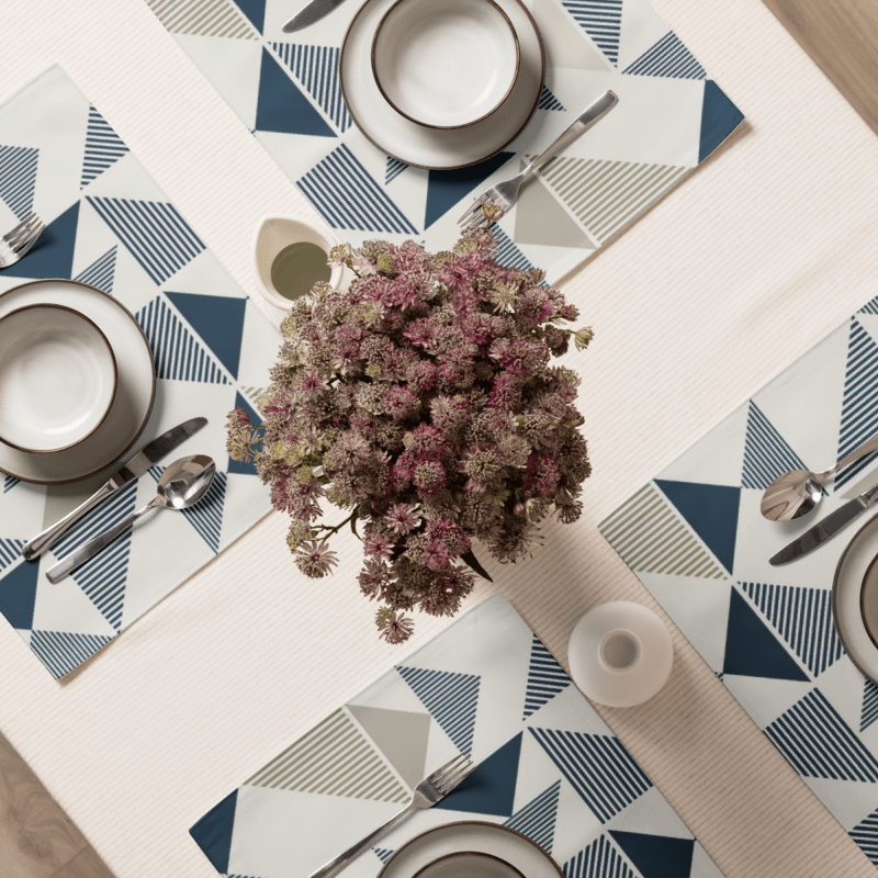 Beige & Navy Geometric Triangle Table Mat – Modern Accent Placemats - SnugLiving