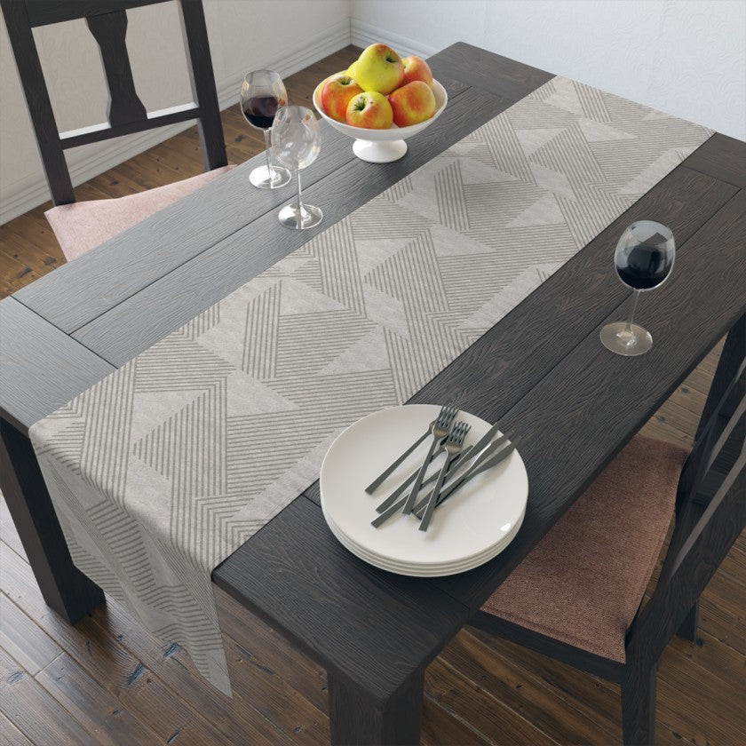 Neutral Beige Modern Stripe Table Runner – Subtle Geometric Dining Accent