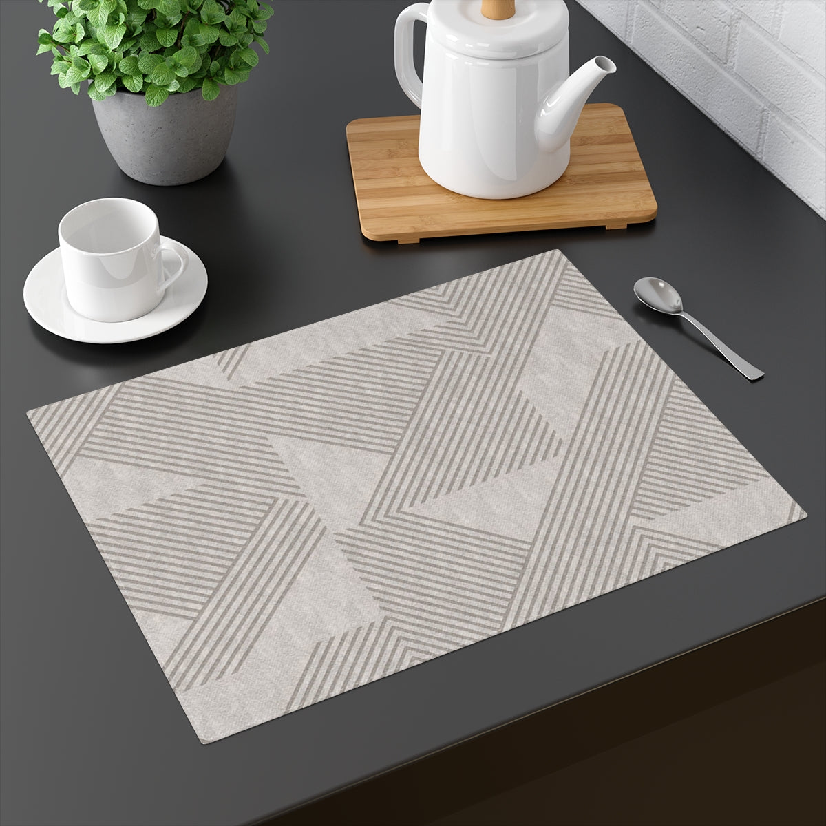 Neutral Beige Modern Stripe Table Mat – Contemporary Geometric Dining Mat